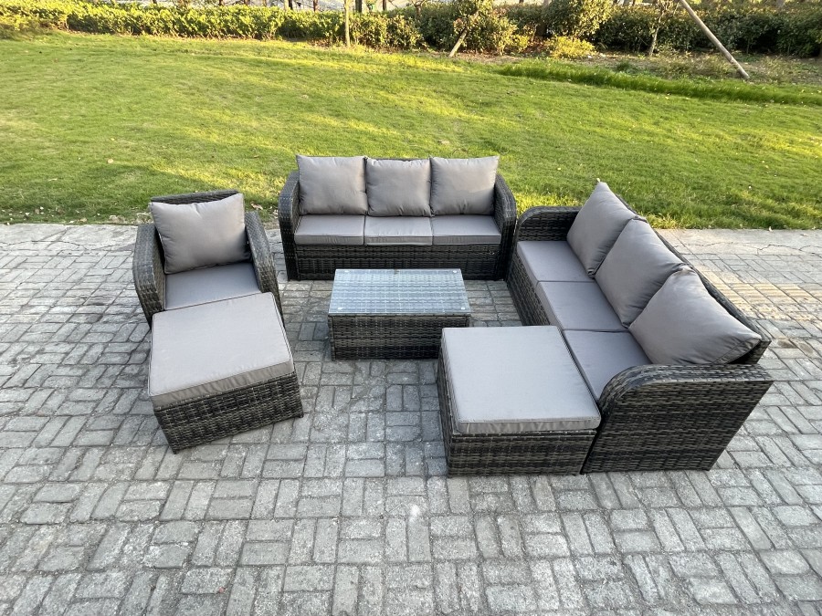 Click to view product details and reviews for Fimous Wicker Pe Rattan Garden Furniture Set 9 Seater Outdoor Lounge Sofa Set With Coffee Table 2 Big Footstool Dark Grey Mixed.