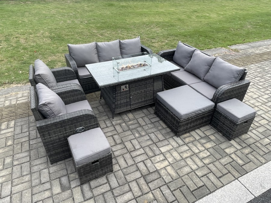 Click to view product details and reviews for Fimous Wicker Pe Rattan Garden Furniture Set Gas Fire Pit Dining Table Indoor Outdoor With Chair Loveseat Sofa 3 Footstools.