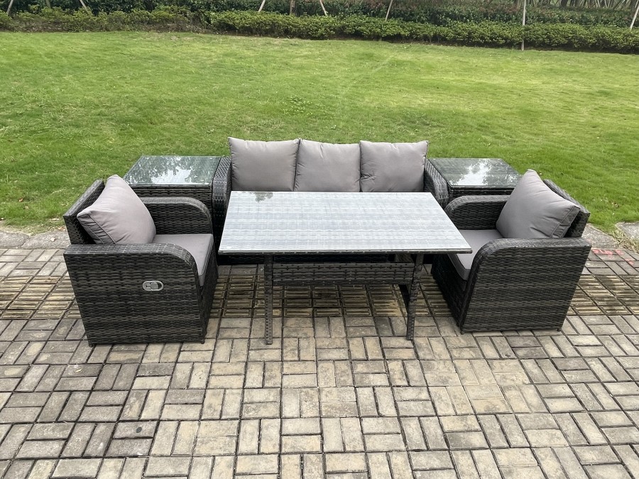 Click to view product details and reviews for Fimous Wicker Pe Rattan Garden Furniture Set Outdoor Rectangular Dining Table And Chair Sofa Set With 2 Pc Side Table Dark Grey Mixed.