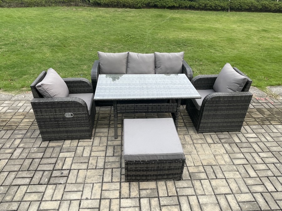 Click to view product details and reviews for Fimous Wicker Pe Rattan Garden Furniture Set Outdoor Rectangular Dining Table And Chair Sofa Set With Big Footstool Dark Grey Mixed.