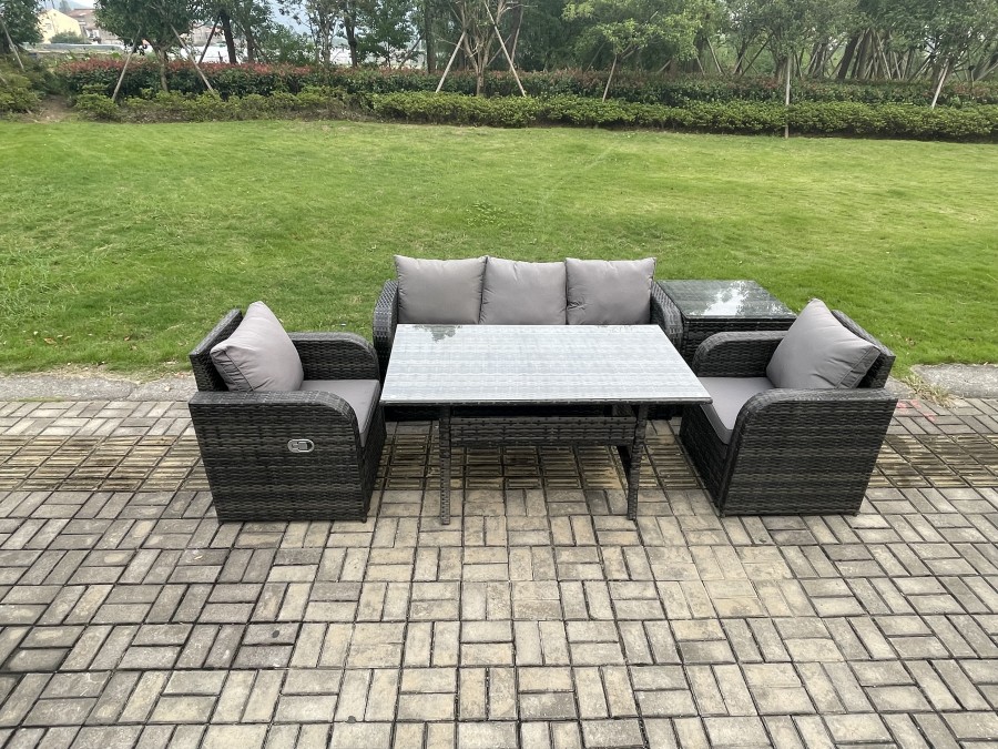 Click to view product details and reviews for Fimous Wicker Pe Rattan Garden Furniture Set Outdoor Rectangular Dining Table And Chair Sofa Set With Side Table Dark Grey Mixed.