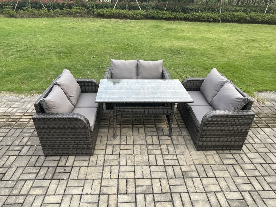 Click to view product details and reviews for Fimous Wicker Pe Rattan Sofa Outdoor Garden Furniture Set With Rectangular Dining Table Dark Grey Mixed.