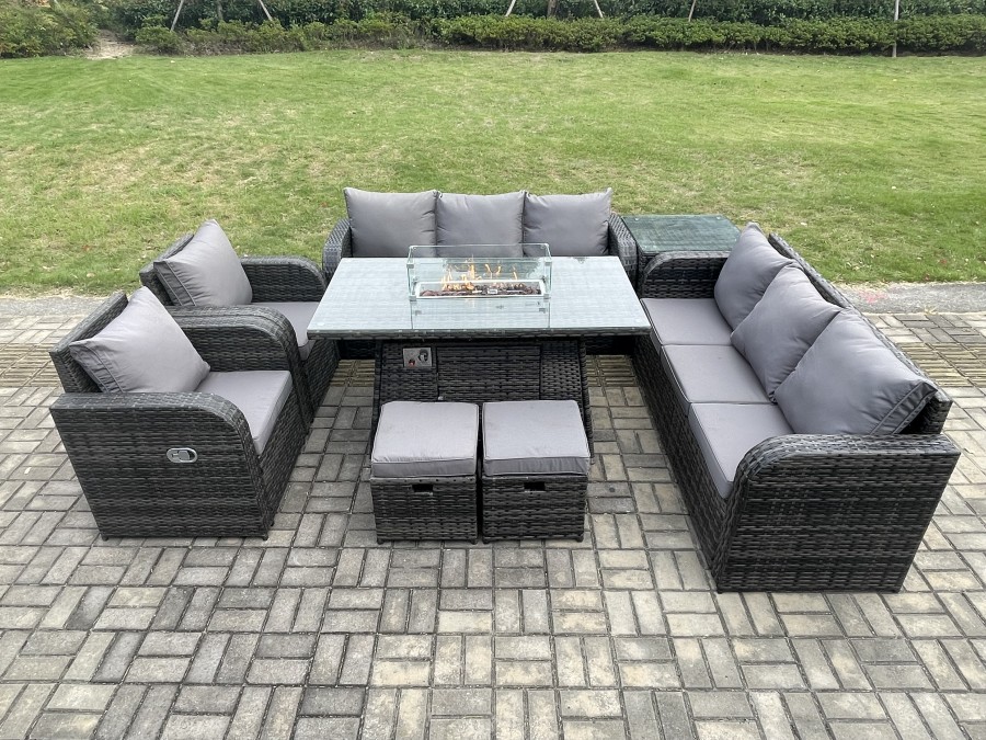 Click to view product details and reviews for Fimous Wicker Rattan Garden Furniture Set Gas Fire Pit Dining Table Indoor Outdoor With Side Table Chair Loveseat Sofa 2 Footstools.