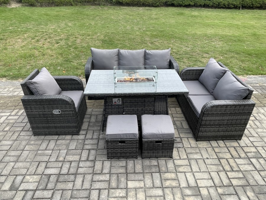 Click to view product details and reviews for Fimous Wicker Rattan Garden Furniture Set With Fire Pit Table 8 Seater Outdoor Lounge Sofa Set Dark Grey Mixed.