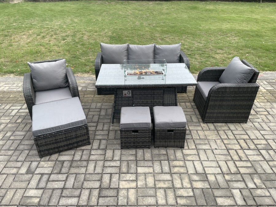 Click to view product details and reviews for Fimous Wicker Rattan Garden Furniture Sofa Set Gas Fire Pit Dining Table Indoor Outdoor With Chair 3 Footstools.