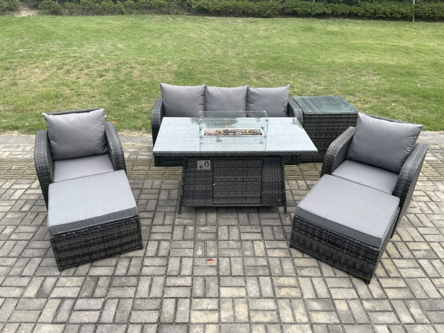 Click to view product details and reviews for Fimous Wicker Rattan Garden Furniture Sofa Set Gas Fire Pit Dining Table Indoor Outdoor With Side Table Chair 2 Big Footstool.