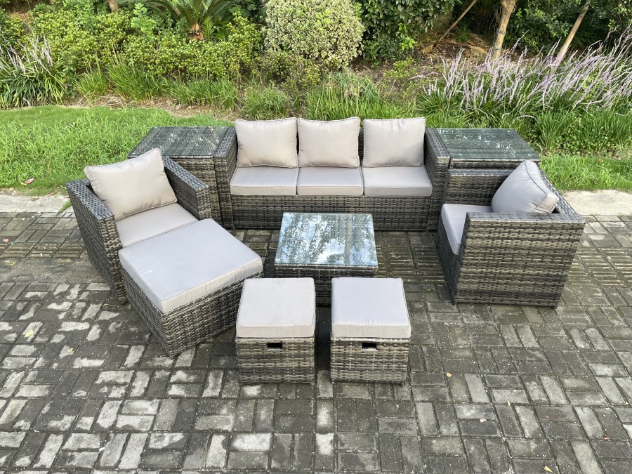 Click to view product details and reviews for Fimous Wicker Rattan Garden Furniture Sofa Set With 2 Side Tables Armchair Square Coffee Table 3 Footstools 8 Seater Outdoor Rattan Set Dark Grey Mixe.