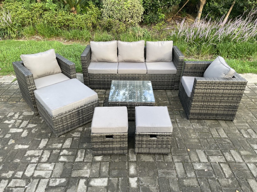 Click to view product details and reviews for Fimous Wicker Rattan Garden Furniture Sofa Set With Armchair Square Coffee Table 3 Footstools Dark Grey Mixed.