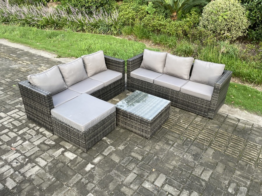 Click to view product details and reviews for Fimous Wicker Rattan Garden Furniture Sofa Set With Square Coffee Table Big Footstool 7 Seater Outdoor Rattan Set Dark Grey Mixed.