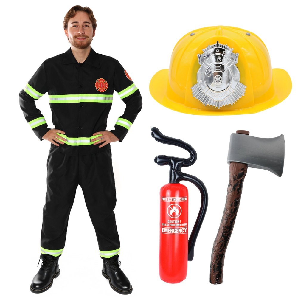 Click to view product details and reviews for Adults Fireman Costume 5 Pcs Top Trousers Hat Axe Inflatable Fire Extinguisher Large.