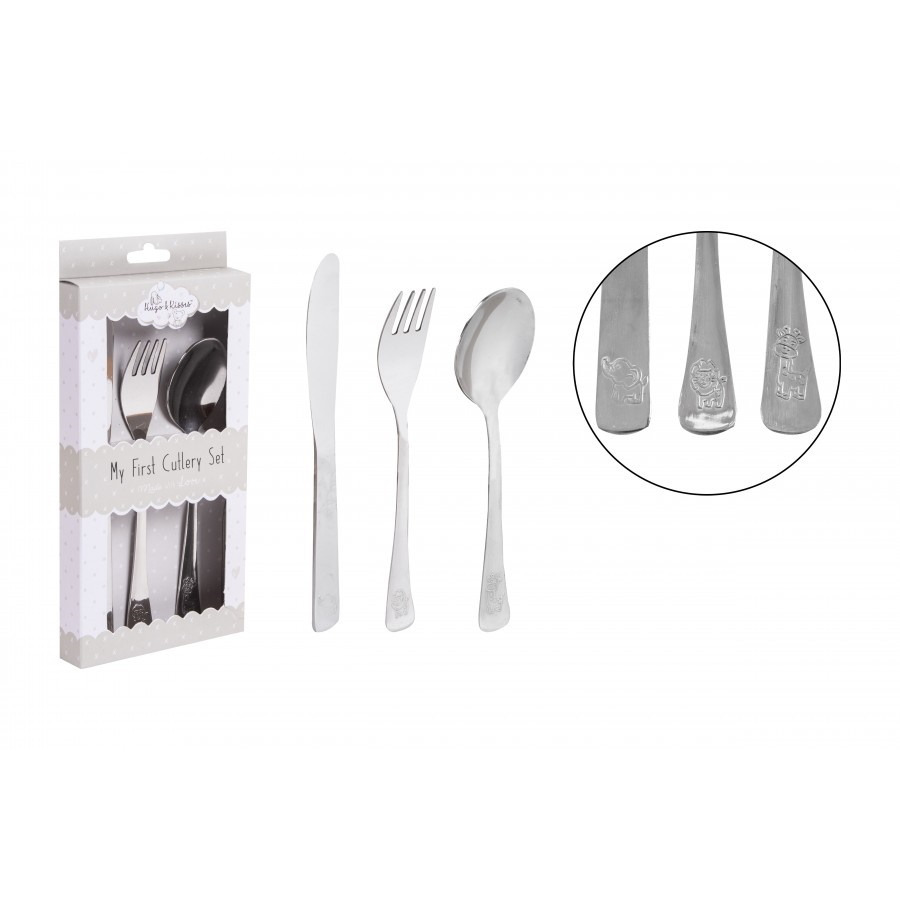 First Cutlery Set Stainless Steel Wild Animal Design Toddler Independence Tool
