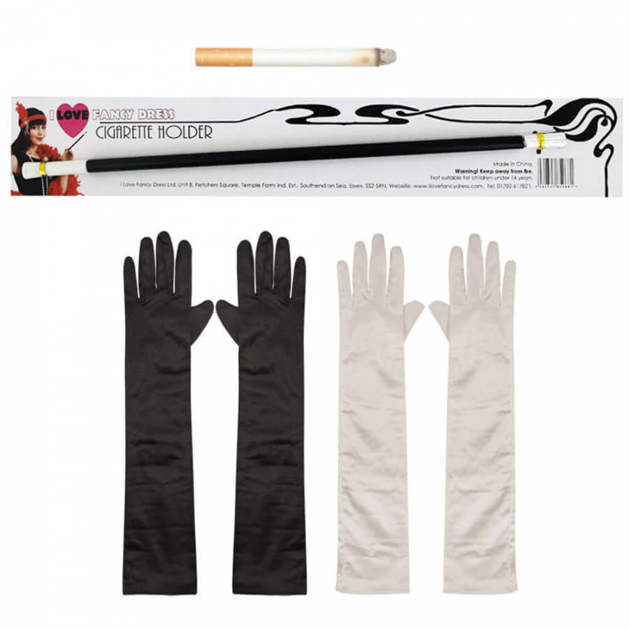 Flapper Set - Long Gloves, Cigarette Holder & Fake Cigarette
