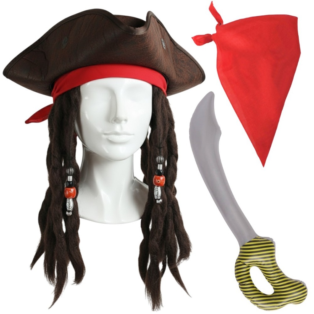 Click to view product details and reviews for Adults Captain Pirate Accessory Set 3 Pcs Hat With Attached Hair Bandana Inflatable Swords.