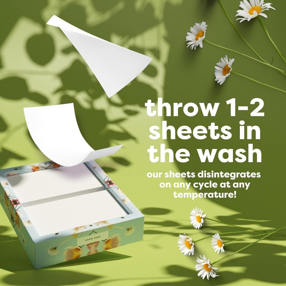 LAUNDREAM Floral Meadow Laundry Detergent Sheets x 60 Loads - Eco-Friendly Swaps Washing Capsules, Washing Liquid, Powder with Plastic-Free, Vegan, Plant-Based Ultra Concentrated Strips