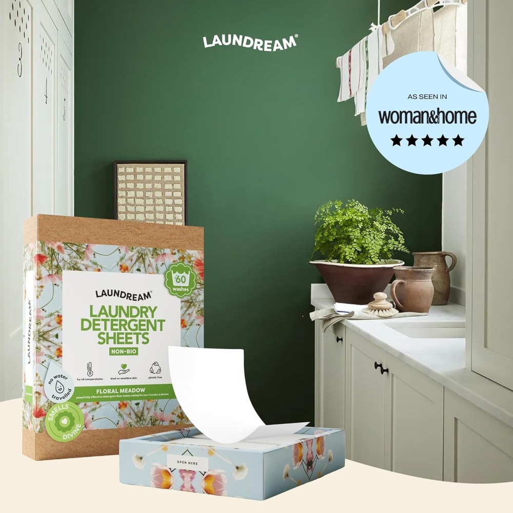 LAUNDREAM Floral Meadow Laundry Detergent Sheets x 60 Loads - Eco-Friendly Swaps Washing Capsules, Washing Liquid, Powder with Plastic-Free, Vegan, Plant-Based Ultra Concentrated Strips