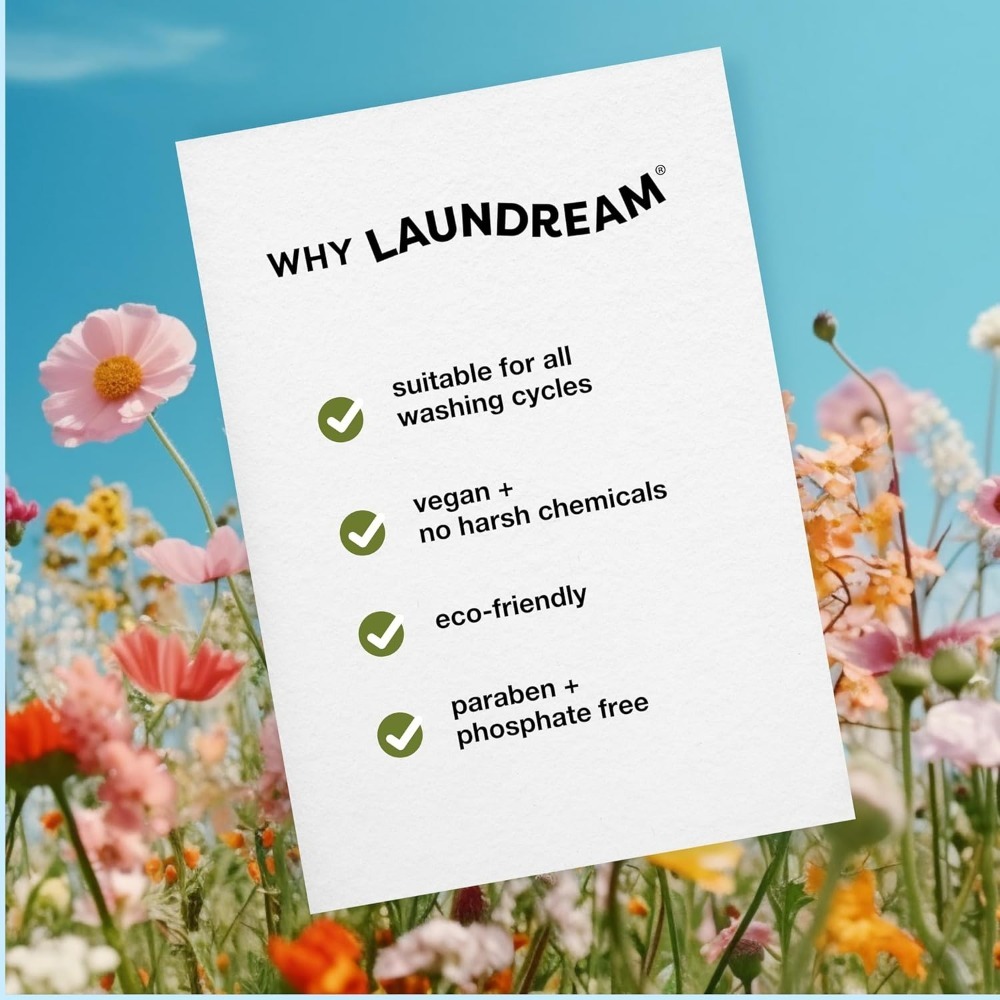 LAUNDREAM Floral Meadow Laundry Detergent Sheets x 60 Loads - Eco-Friendly Swaps Washing Capsules, Washing Liquid, Powder with Plastic-Free, Vegan, Plant-Based Ultra Concentrated Strips