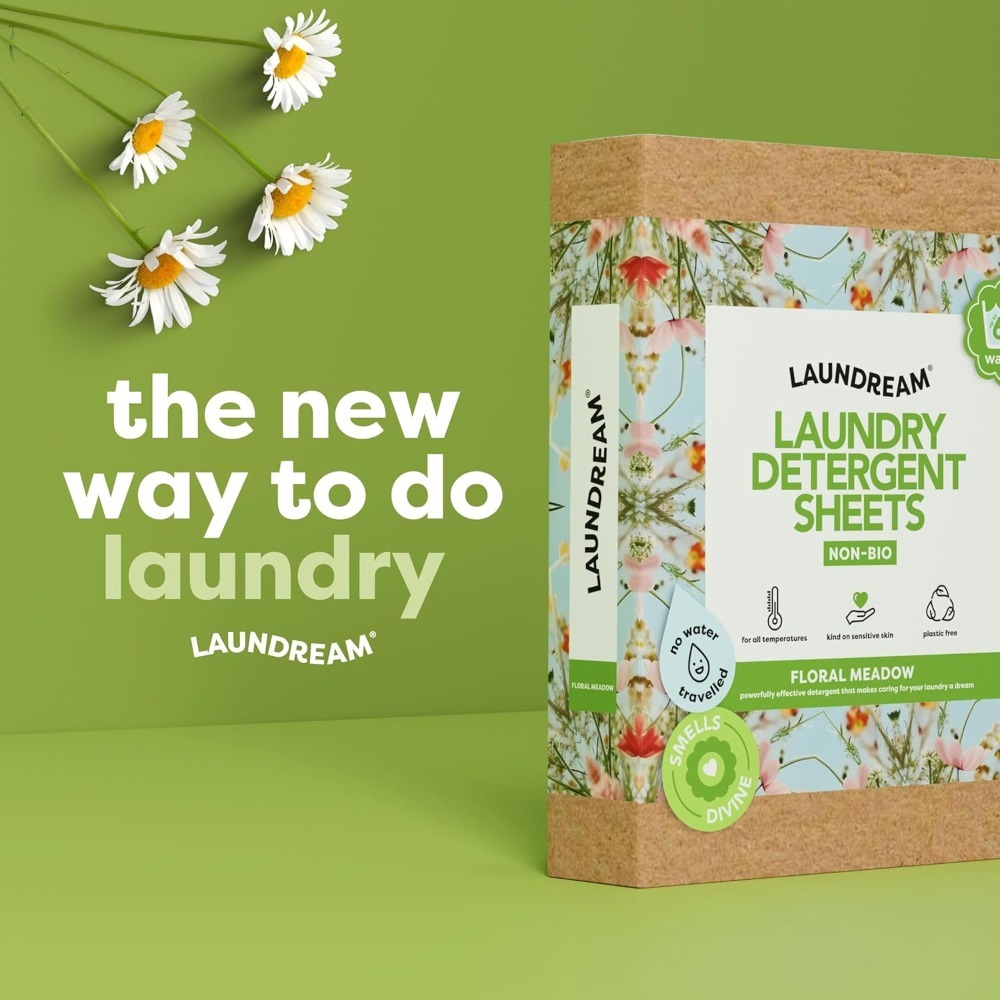 LAUNDREAM Floral Meadow Laundry Detergent Sheets x 60 Loads - Eco-Friendly Swaps Washing Capsules, Washing Liquid, Powder with Plastic-Free, Vegan, Plant-Based Ultra Concentrated Strips