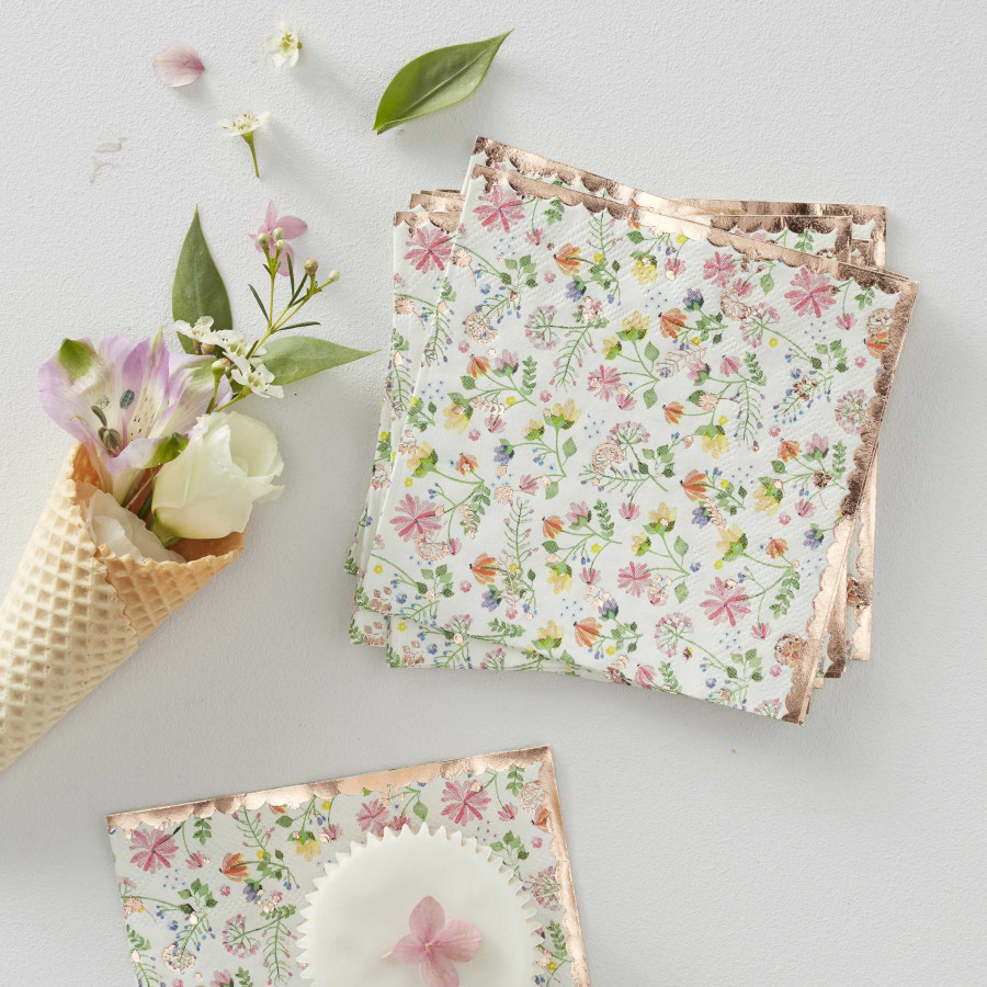 Click to view product details and reviews for Floral Napkins With Rose Gold Foil Pack Of 16.