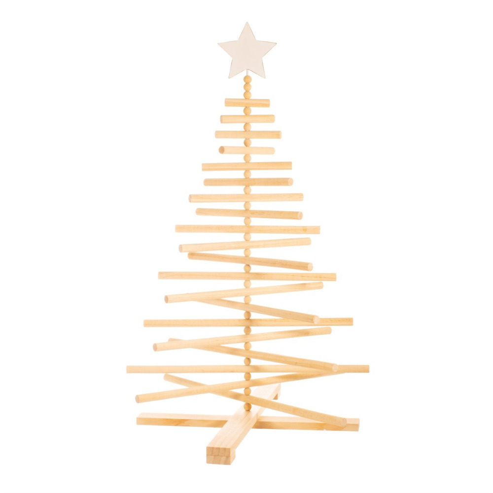 Freestanding Wooden Christmas Decorations Natural Decorative Tree & White Star
