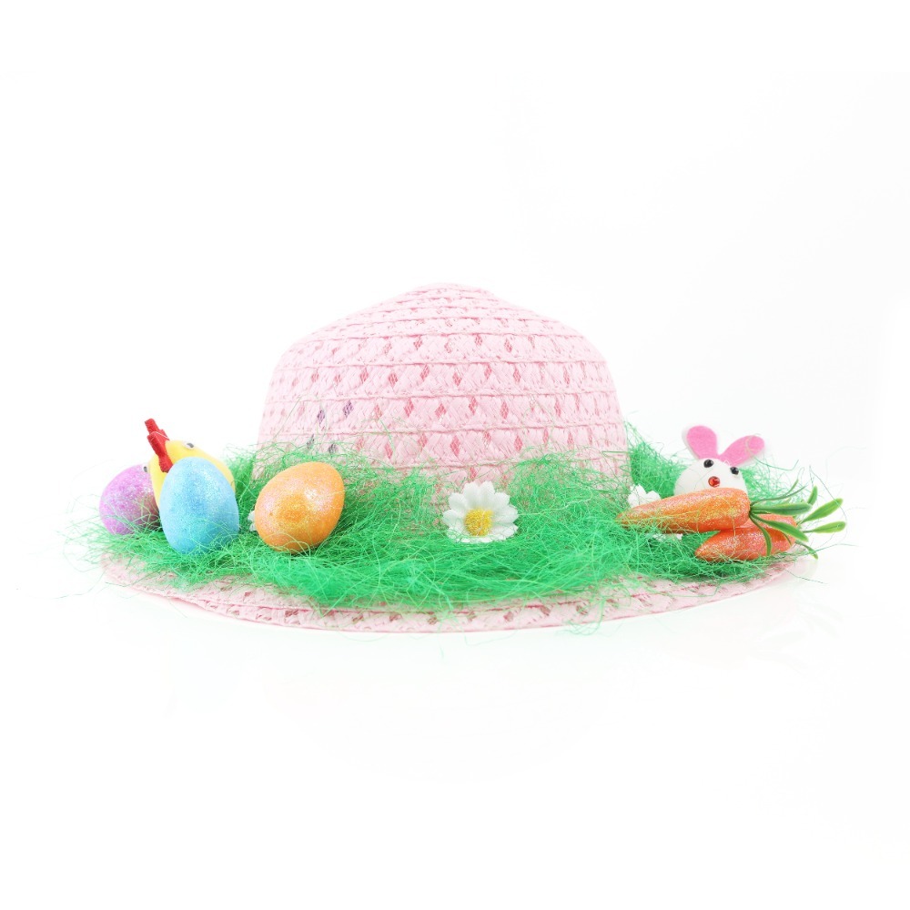 Kids DIY Easter Bonnet Kit | Baby Pink Child Bonnet with 16 Piece Decoration Set