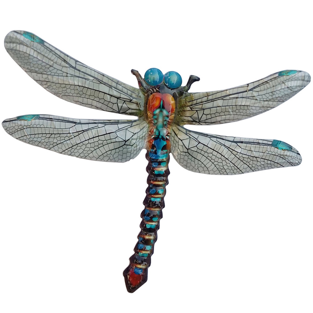 Garden Ornament Dragonfly Wall Mounted Colourful Insect Animal Blue - Perry