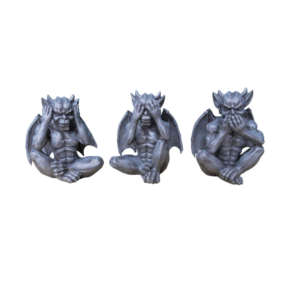 Gargoyle Statue Ornament See Speak Hear No Evil Novelty Resin Halloween
