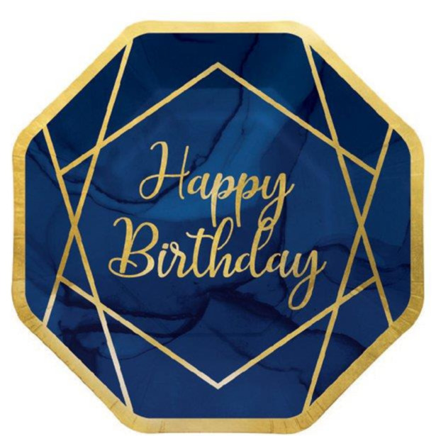 Geode Navy & Gold Celebration Happy Birthday Metallic Foil Paper Plates x 8