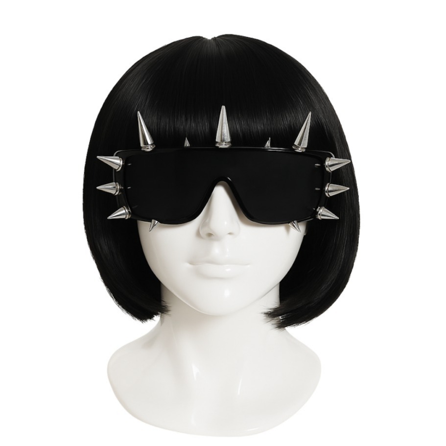 Click to view product details and reviews for Adults Gaga Accessory Set 2 Pcs Black Bob Wig Spike Sunglasses.