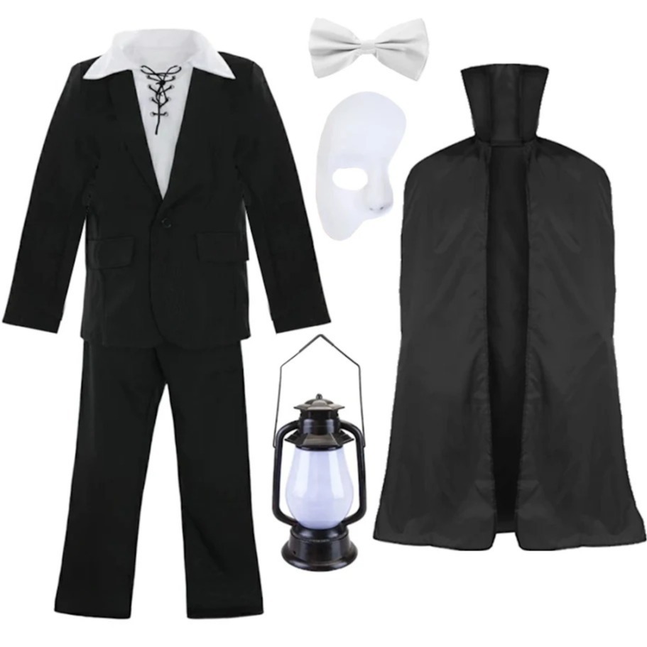 Click to view product details and reviews for Mens Phantom Costume 7 Pcs Blazer Trousers Shirt Cape Mask Bow Tie Lantern Large.