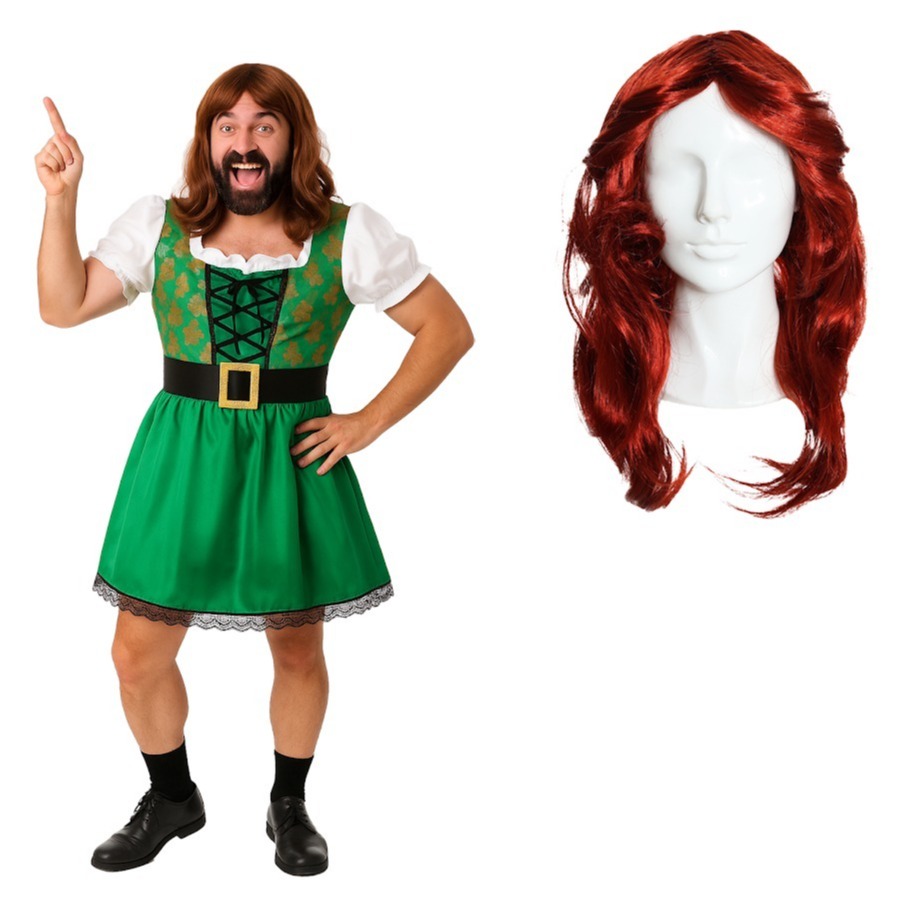 Click to view product details and reviews for Men’s Green Irish Dress Wig Stag Do Set Xxlarge.