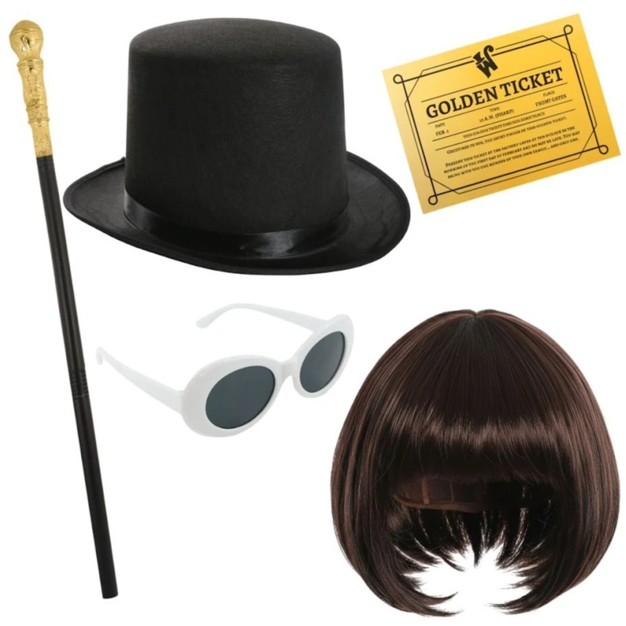 Click to view product details and reviews for Adults Chocolate Factory Boss Accessory Set 5 Pcs Hat Wig Glasses Golden Ticket Cane. Click to view product details and reviews for Adults Chocolate Factory Boss Accessory Set 5 Pcs Hat Wig Glasses Golden Ticket Cane.