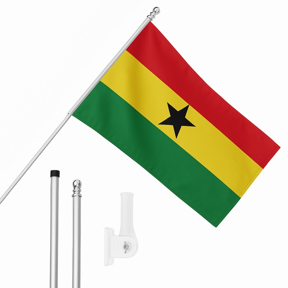 Click to view product details and reviews for Large 5ft X 3ft Ghana Flag With 6ft Pole Wall Bracket.