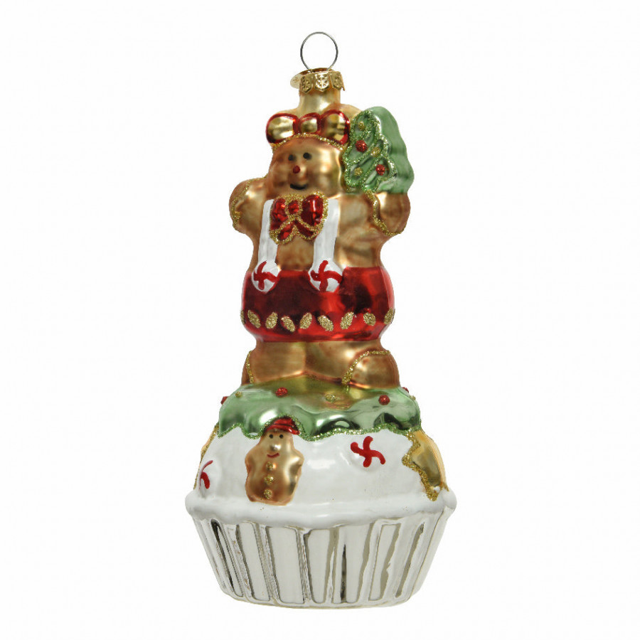 Click to view product details and reviews for Gingerbread Cupcake Shaped 3d Glass Christmas Hanging Bauble.
