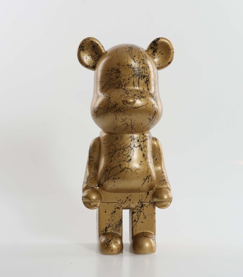 Gold Marble Hand Painted Custom Resin Bear Statue Sculpture 28cm Home Accessories Desk Ornament Collectible Piece Graffiti Urban Art