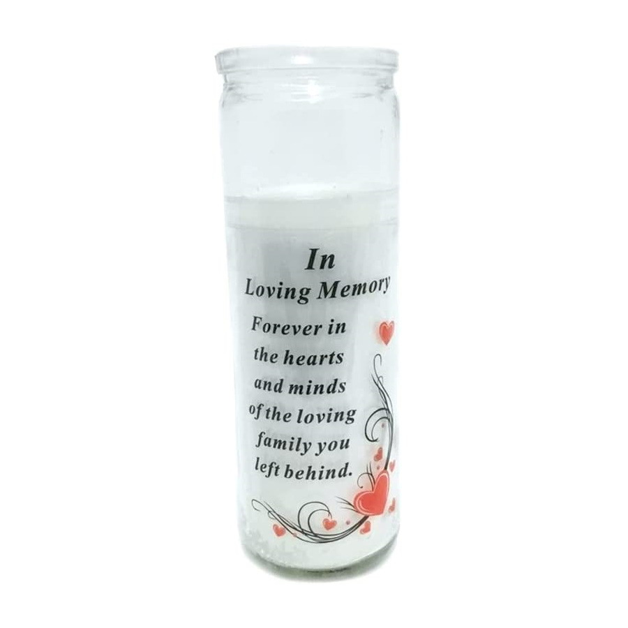 Click to view product details and reviews for Grave Memorial Ornament Glass Jar Wax Candle Sentiment Verse In Loving Memory.