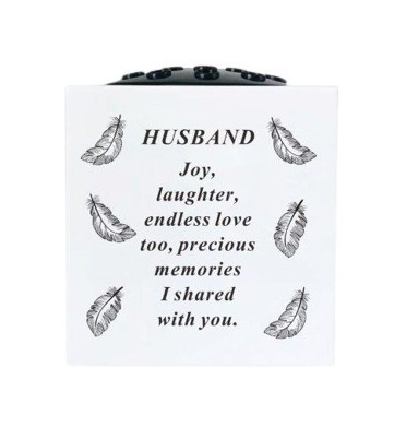 Graveside Memorial Rose Bowl Plastic White Feather Remembrance Ornament Husband