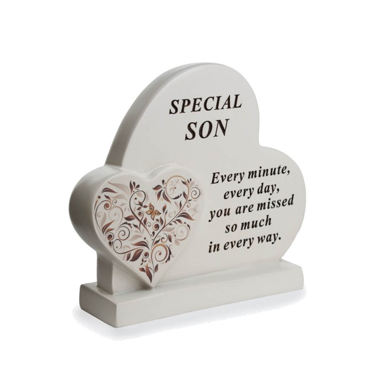 Graveside Ornament Memorial Special Son Floral Heart Resin Remembrance Plaque