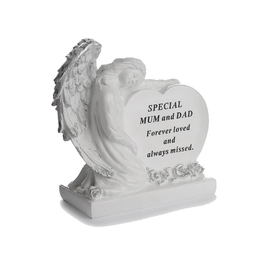 Graveside Plaque Ornament Mum & Dad Memorial Angel And Heart Family Remembrance