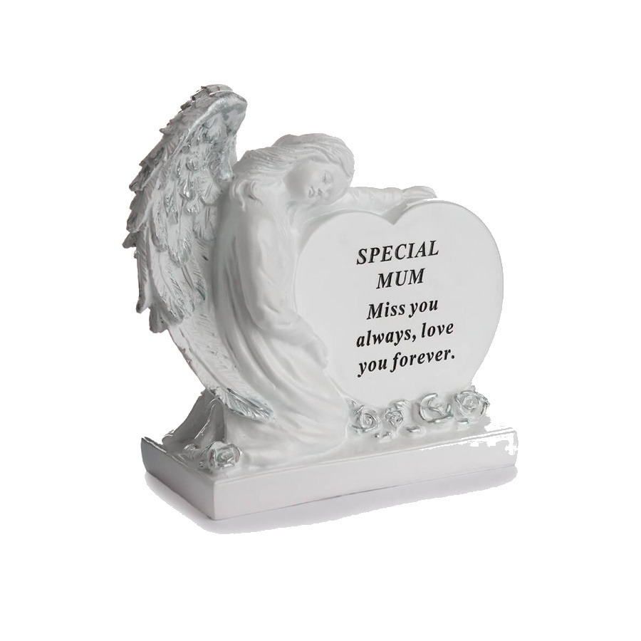 Graveside Plaque Ornament Mum Memorial Angel With Heart Family Remembrance