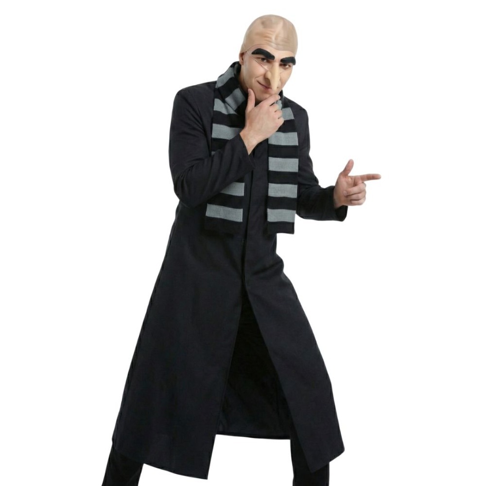 Adults Despicable Villain Costume | 5 Pcs | Jacket, Bald Cap, Eyebrows, Nose & Scarf