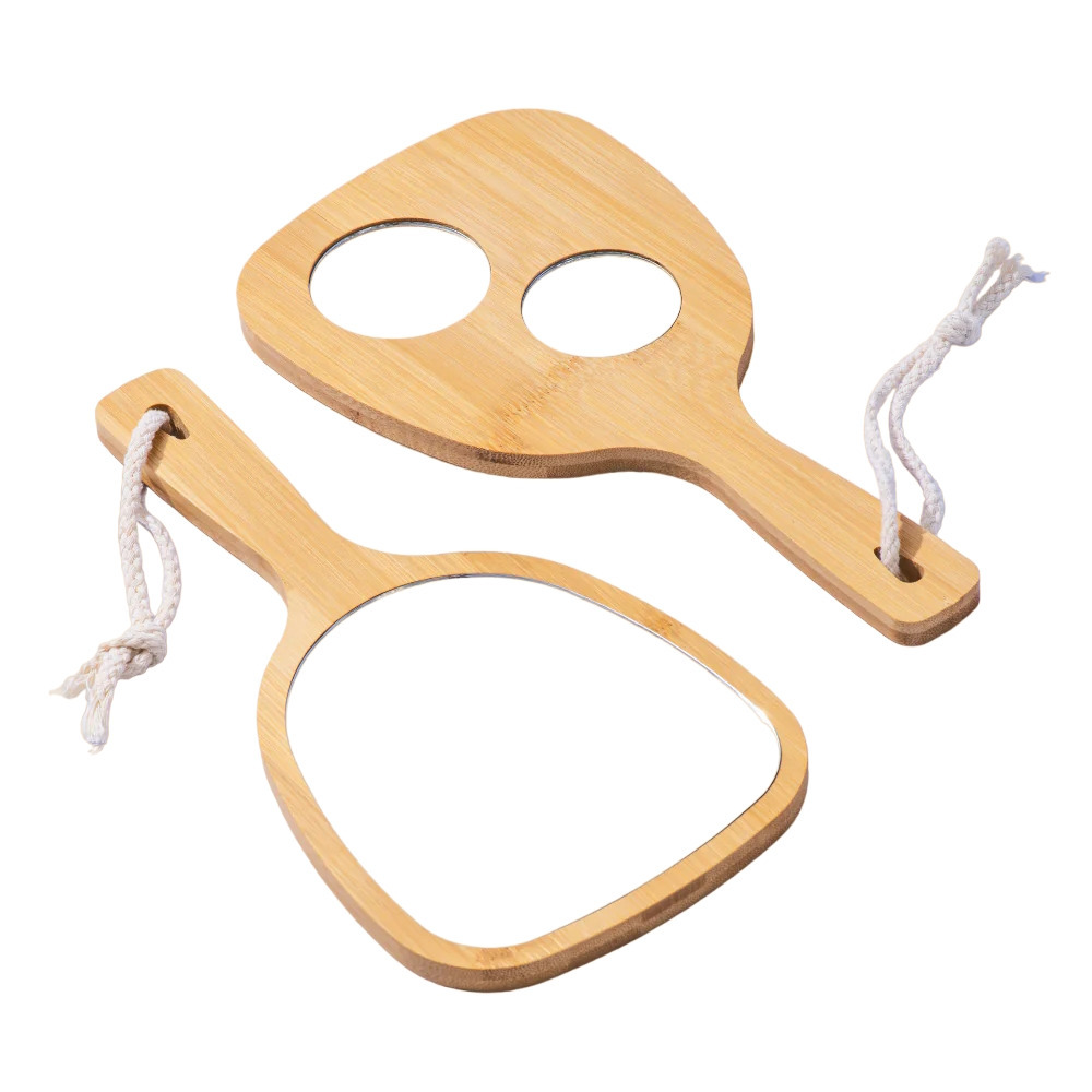 Hand Held Vanity Mirror Accessory Wooden Bamboo Makeup Magnification Gift