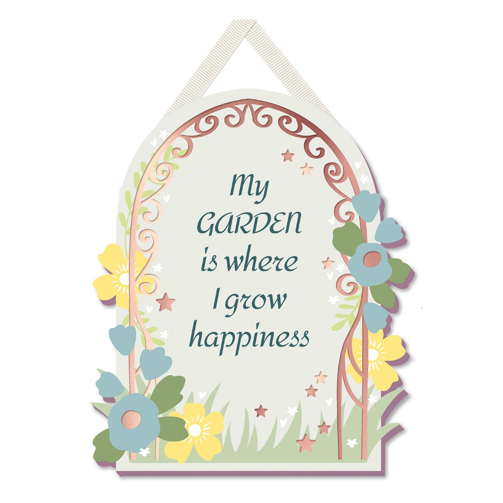 Hanging Plaque Sign Novelty Wall Home Decor Garden Themed Gift Where I Grow Happiness