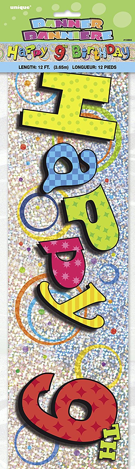 Click to view product details and reviews for Happy 9th Birthday 12ft Holographic Foil Banner.