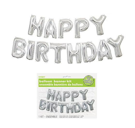 Click to view product details and reviews for Happy Birthday Balloon Banner Kit Silver.
