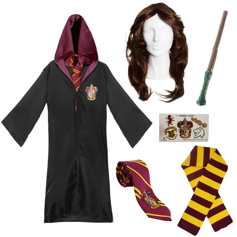 Click to view product details and reviews for Adults Hermione Costume 6 Pcs Robe Tie Wig Wand Tattoos Scarf Large.