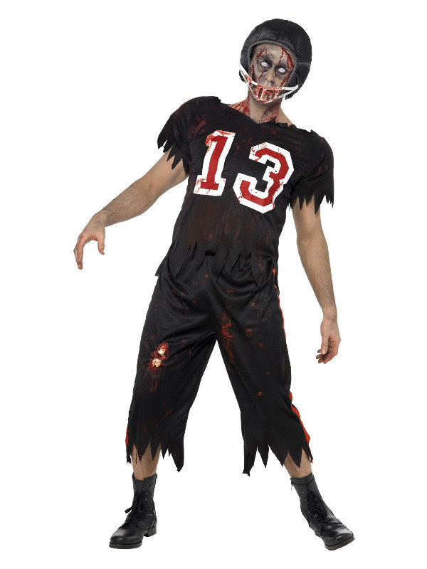 High School Horror American Footballer Costume Black With Top Trousers Helmet S