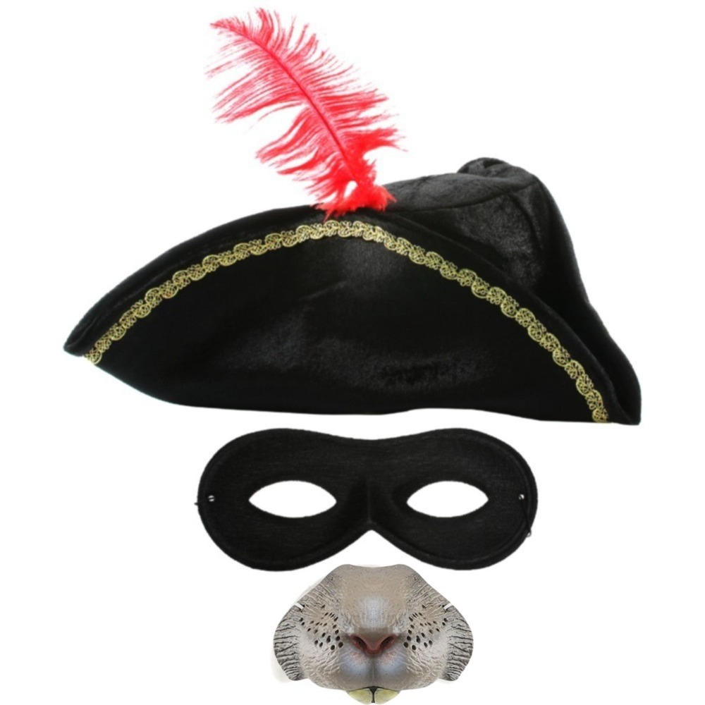 Childs Highway Rodent Accessory Set | 3 Pcs | Feather Tricorn Hat, Nose & Mask