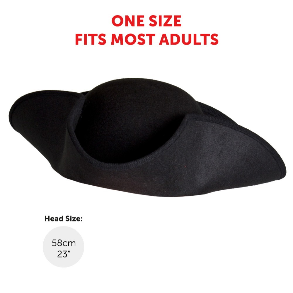 Adults Highway Man Costume - Black Tricorn Hat, Cape, Nose, Mask & Sword
