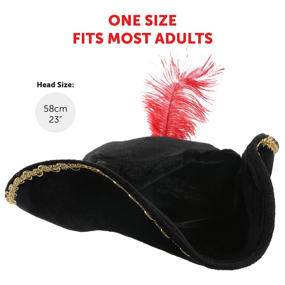 Adults Highway Man Costume - Feather Tricorn Hat, Cape, Nose & Mask