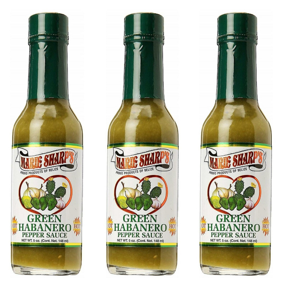 Hot Green Habanero Pepper Sauce Extra Spicy Chilli Condiment Marie Sharp's SET OF 3